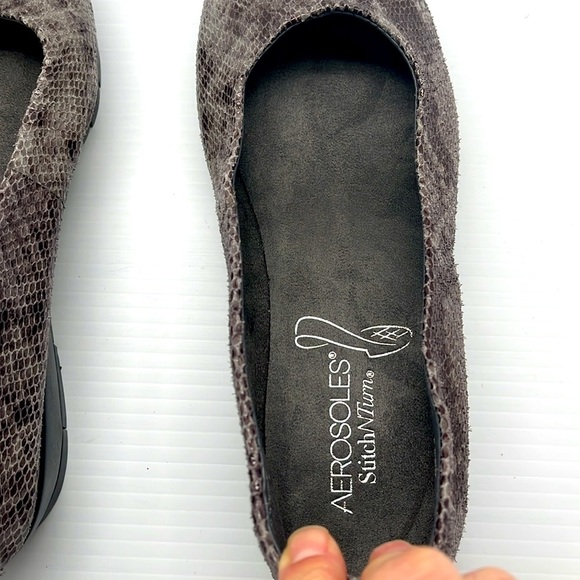 Aerosoles Lantern Leather Wedge Womens 7.5 M Gray Snake Comfort Ballet Classic - Picture 13 of 17